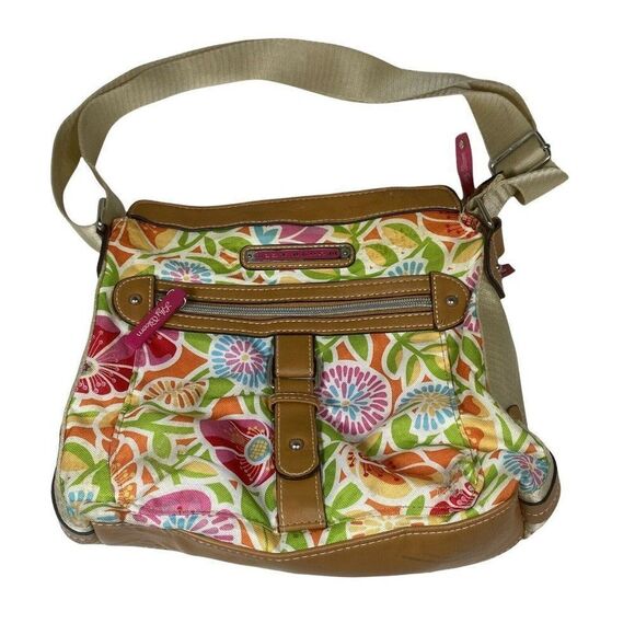 LILY BLOOM Floral Flower Burst Print CROSSBODY Purse Shoulder Bag Pink Green - Picture 1 of 6